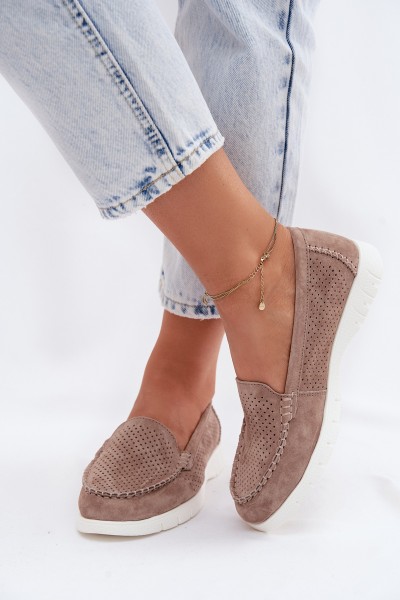 Women's Moccasins Vinceza Beige Made of Natural Suede