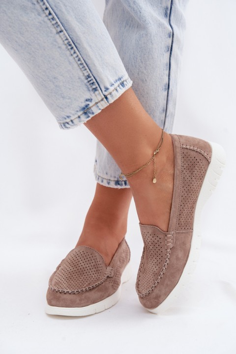 Women's Moccasins Vinceza Beige Made of Natural Suede