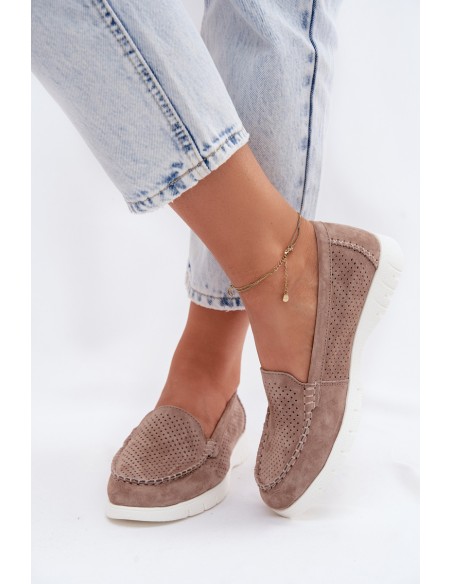 Women's Moccasins Vinceza Beige Made of Natural Suede