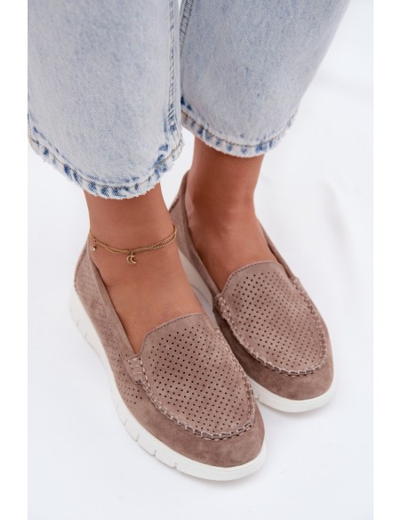 Women's Moccasins Vinceza Beige Made of Natural Suede