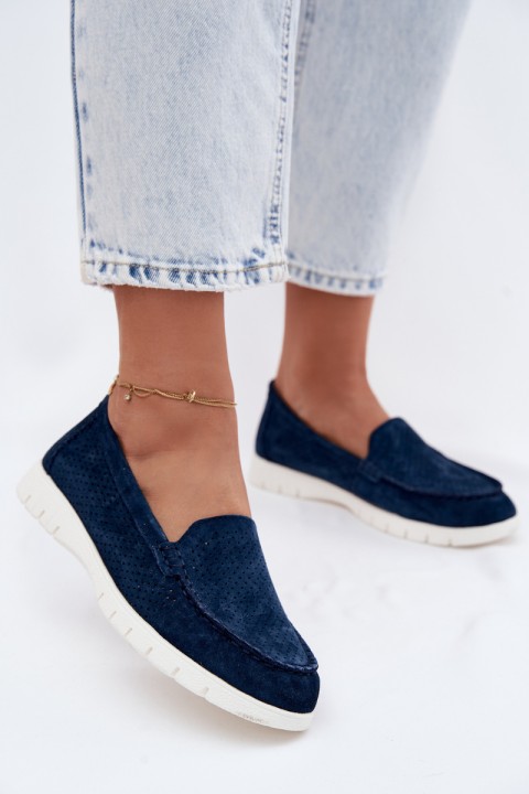 Women's Suede Moccasins Vinceza 95360 Navy Blue
