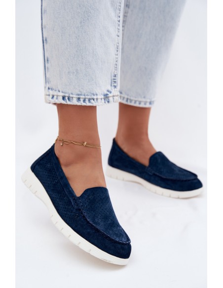 Women's Suede Moccasins Vinceza 95360 Navy Blue