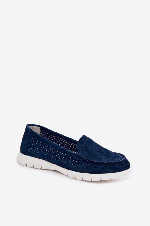 Women's Suede Moccasins Vinceza 95360 Navy Blue