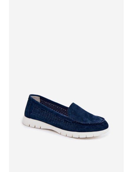 Women's Suede Moccasins Vinceza 95360 Navy Blue