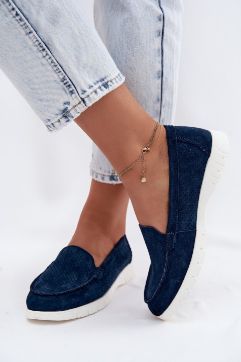 Women's Suede Moccasins Vinceza 95360 Navy Blue