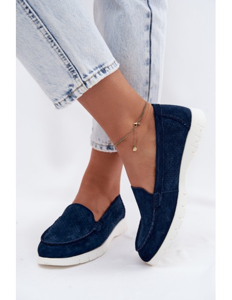 Women's Suede Moccasins Vinceza 95360 Navy Blue