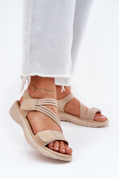 Women's Comfortable Sandals with Velcro Beige Eladora