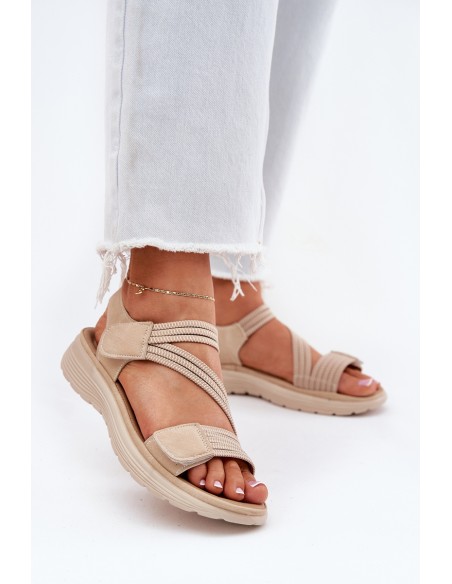 Women's Comfortable Sandals with Velcro Beige Eladora