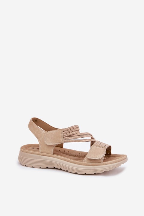 Women's Comfortable Sandals with Velcro Beige Eladora