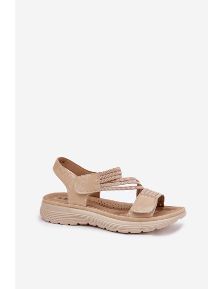 Women's Comfortable Sandals with Velcro Beige Eladora