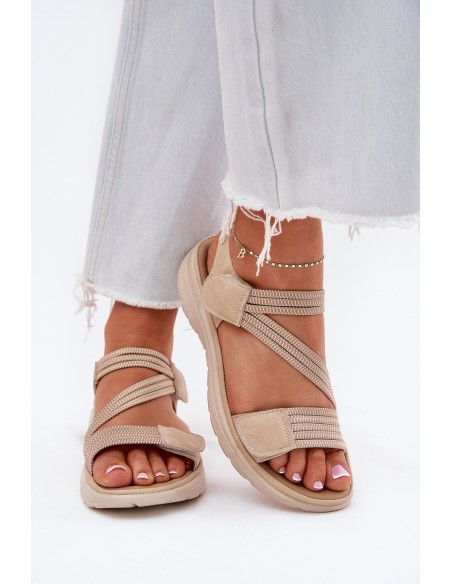 Women's Comfortable Sandals with Velcro Beige Eladora