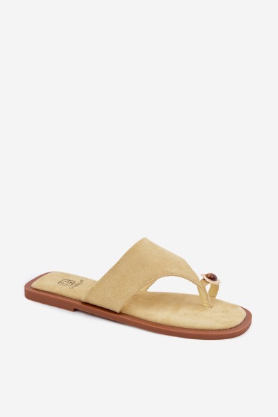 Women's Flat Flip Flops With Decorative Detail Yellow Fedira 2