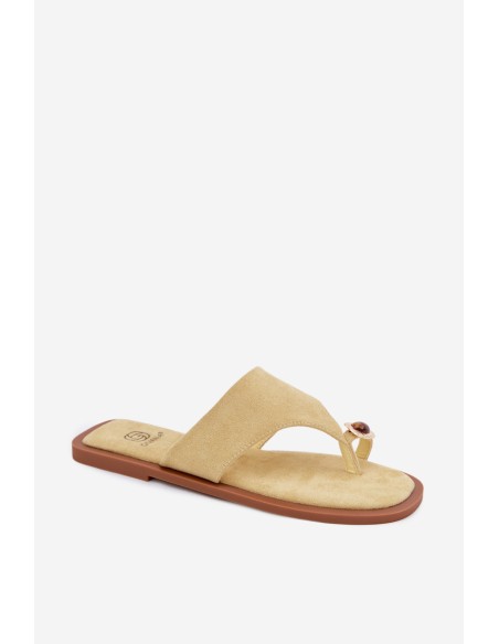 Women's Flat Flip Flops With Decorative Detail Yellow Fedira