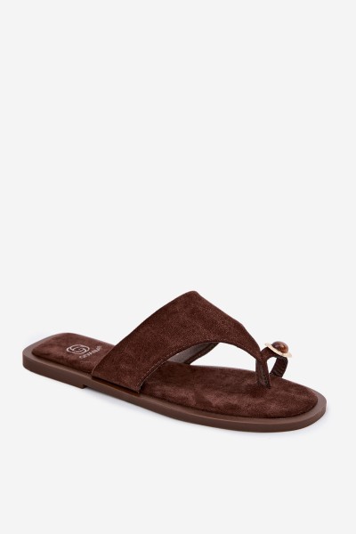 Women's Flat Flip Flops With Decorative Detail Chocolate Fedira 2