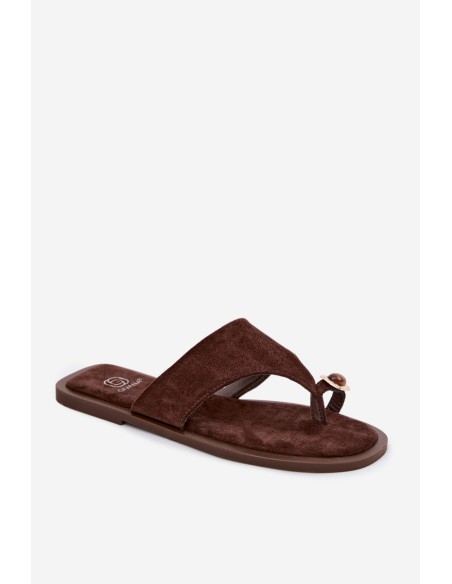 Women's Flat Flip Flops With Decorative Detail Chocolate Fedira