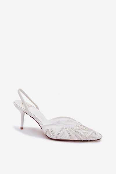 Embellished Sandals With Mesh On Heel White Bedira 2