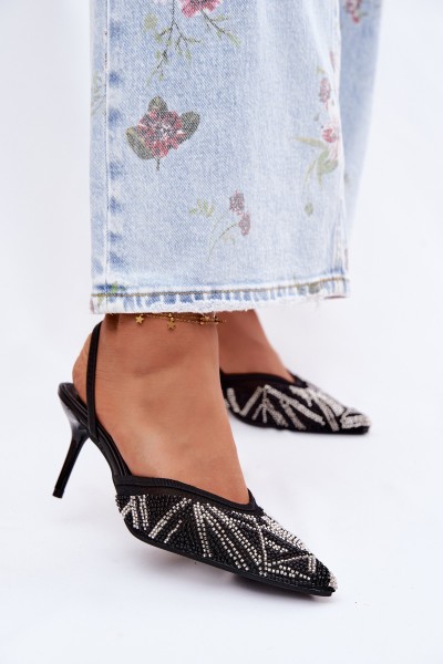 Embellished Sandals With Mesh On Heel Black Bedira