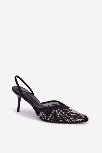 Embellished Sandals With Mesh On Heel Black Bedira 2