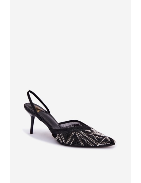 Embellished Sandals With Mesh On Heel Black Bedira