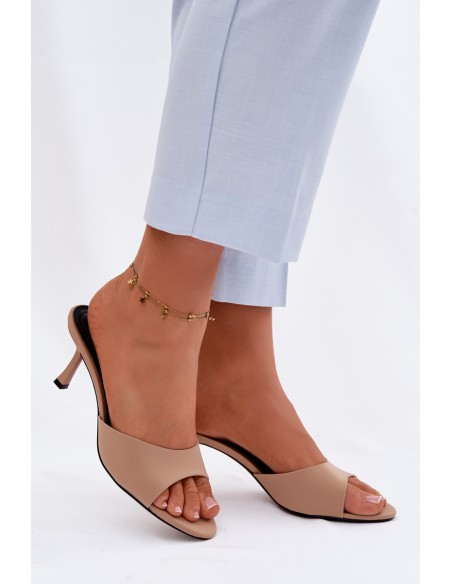 Women's Platform Material Beige Heeled Sandals Selmira