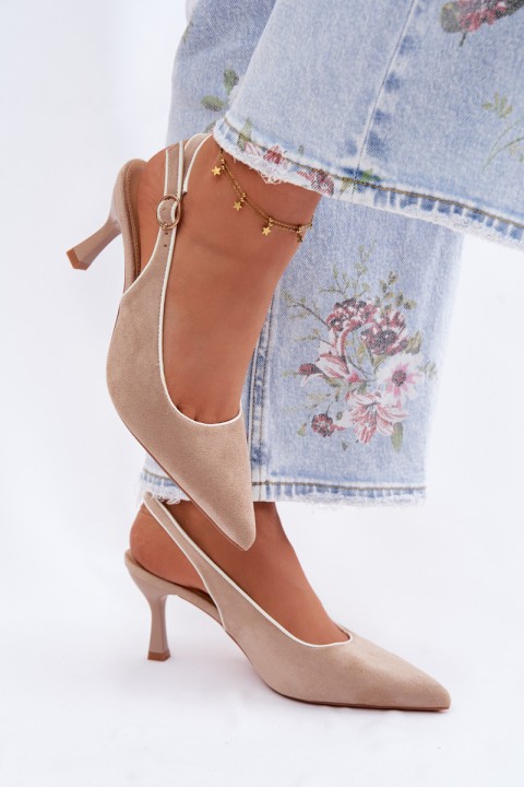 Women's High Heel Sandals With Trim Beige Relmira