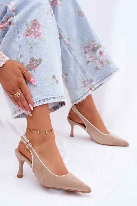 Women's High Heel Sandals With Trim Beige Relmira