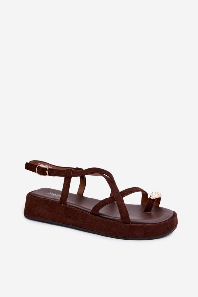 Platform Sandals With Gold Detail Chocolate Olmira 2