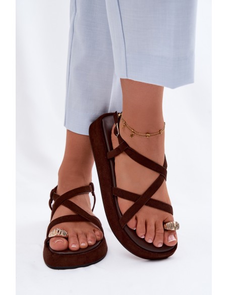 Platform Sandals With Gold Detail Chocolate Olmira