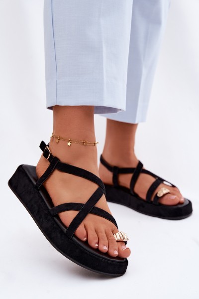 Platform Sandals With Gold Detail Black Olmira