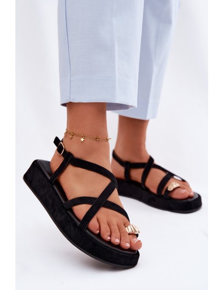 Platform Sandals With Gold Detail Black Olmira