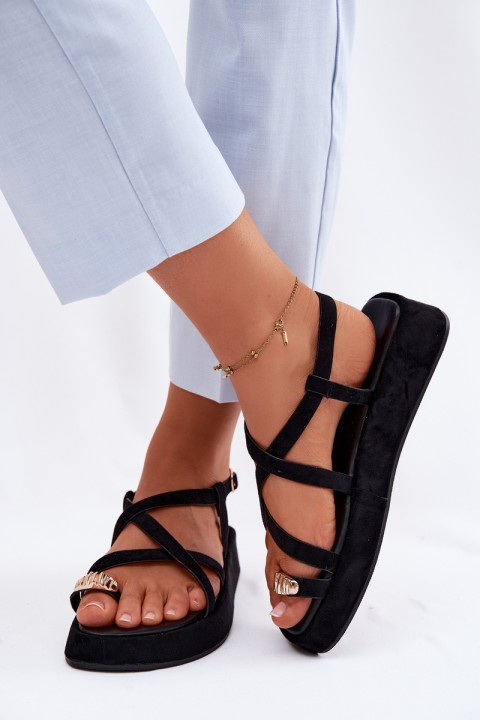 Platform Sandals With Gold Detail Black Olmira