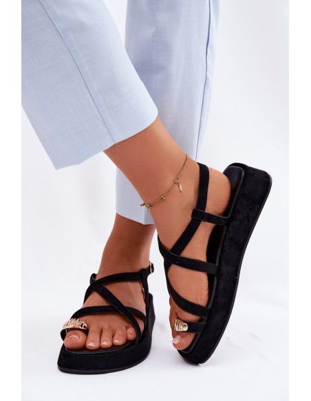 Platform Sandals With Gold Detail Black Olmira