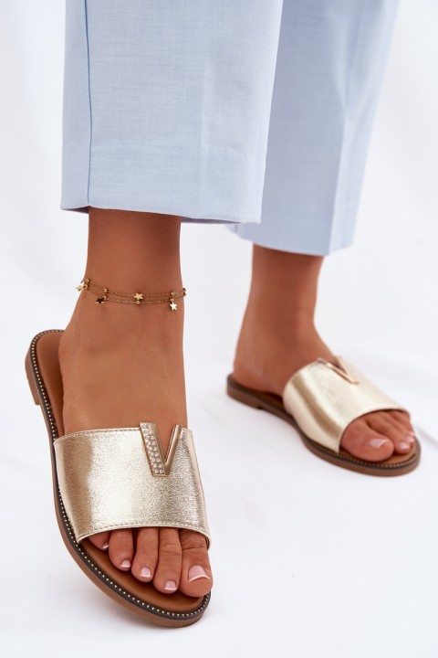 Women's Flat Slippers With Decorative Detail V Gold Nelmira