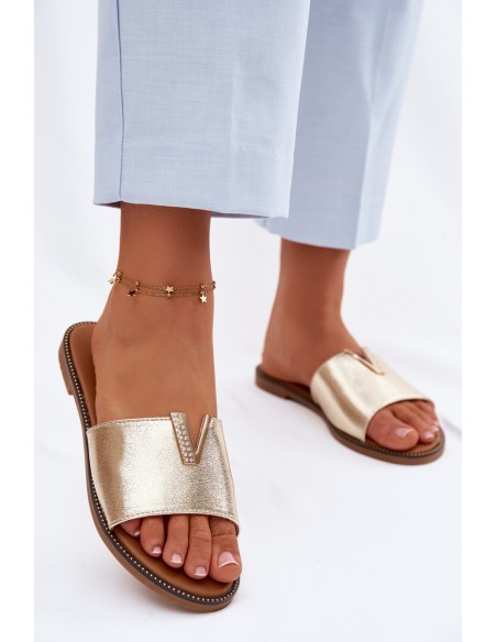Women's Flat Slippers With Decorative Detail V Gold Nelmira