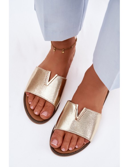 Women's Flat Slippers With Decorative Detail V Gold Nelmira