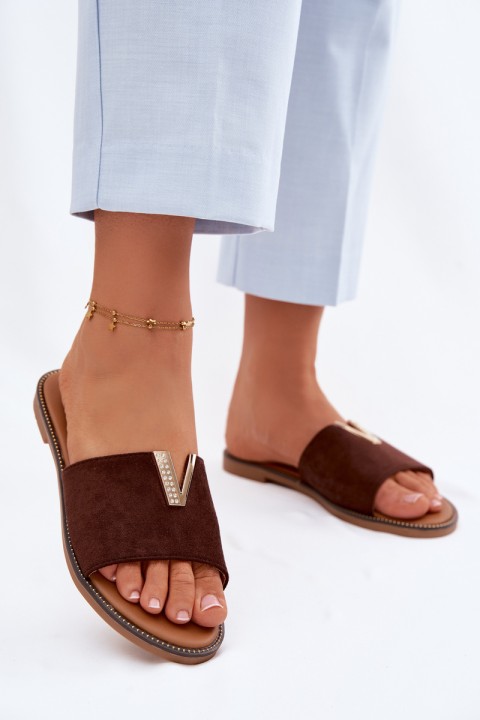 Women's Flat Shoes With Decorative Detail V Chocolate Nelmira