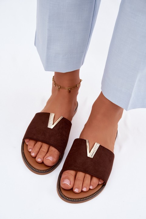 Women's Flat Shoes With Decorative Detail V Chocolate Nelmira