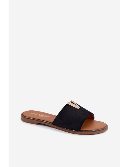 Women's Flat Slippers With Decorative V Detail Black Nelmira