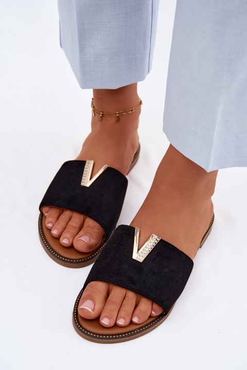Women's Flat Slippers With Decorative V Detail Black Nelmira