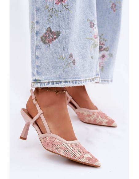 Pink Flowered High Heeled Sandals Kelmira