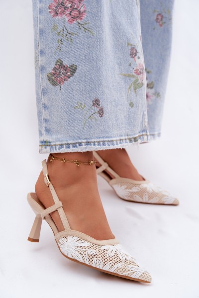 Beige Heeled Sandals With Flowers Kelmira