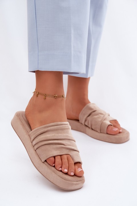 Women's Ruffled Beige Slides Gelmira