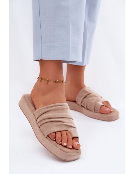 Women's Ruffled Beige Slides Gelmira
