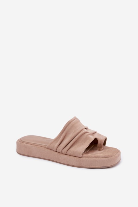 Women's Ruffled Beige Slides Gelmira