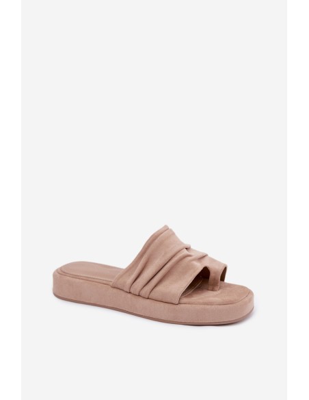 Women's Ruffled Beige Slides Gelmira