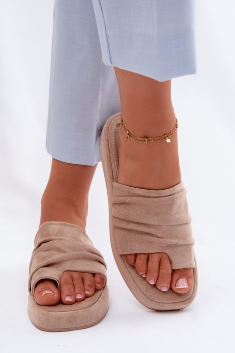 Women's Ruffled Beige Slides Gelmira