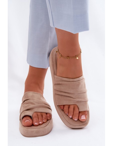 Women's Ruffled Beige Slides Gelmira