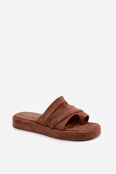 Women's Ruffled Brown Slides Gelmira