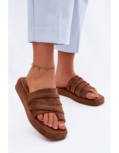 Women's Ruffled Brown Slides Gelmira