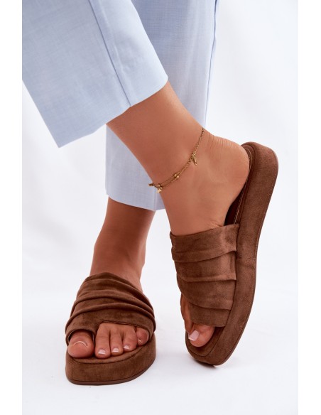Women's Ruffled Brown Slides Gelmira